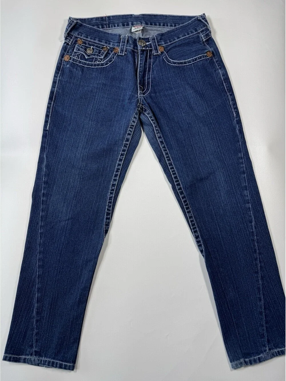 True Religion Joey Super T Jeans Mens 34x30 Bootcut Dark Wash USA Y2K Hemmed